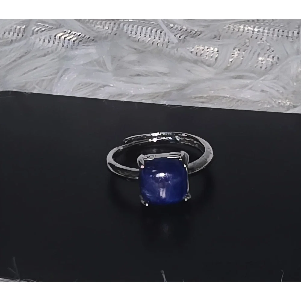 Kyanite Calming Spirital Crystal‎ Blue Shimmer RING 925 Adjustable